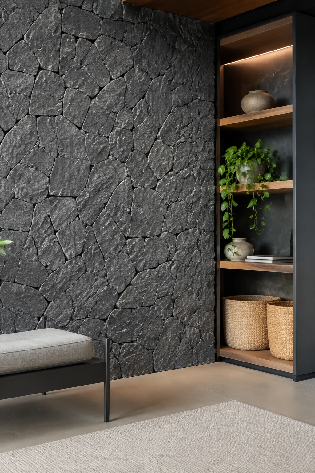 Aplicação ilustrativa de Bossa Nero em painel interno